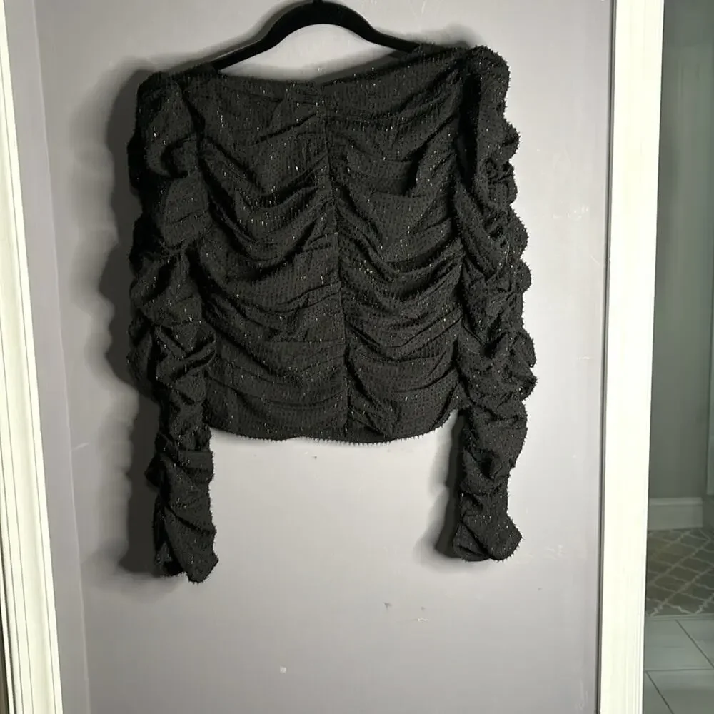 ASTR the Label Black Sparkly Top Ruching Detail Sweetheart Neck Medium